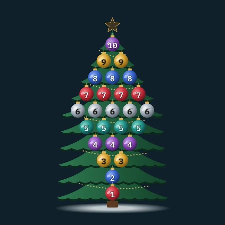 Tannenbaum mit nummerierten Kugeln wie auf der Spielanzeige